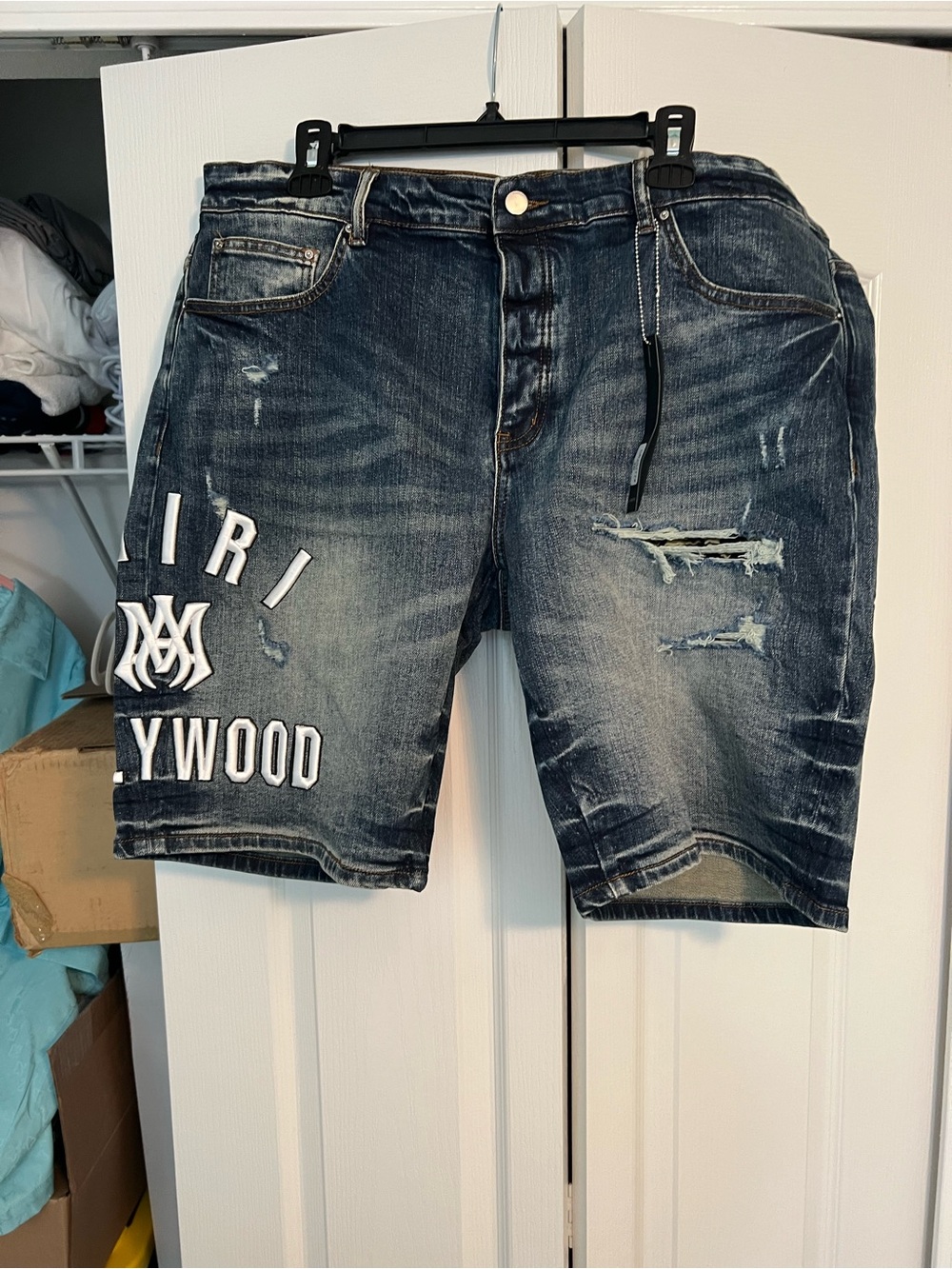 Men's Distressed Dark Blue Denim Shorts - Hollywood Patch